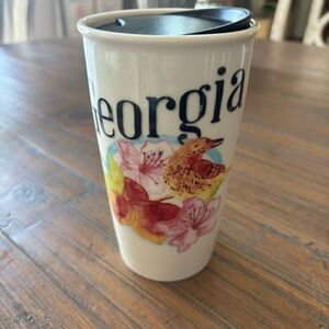 Starbucks Georgia ceramic travel mug with black lid